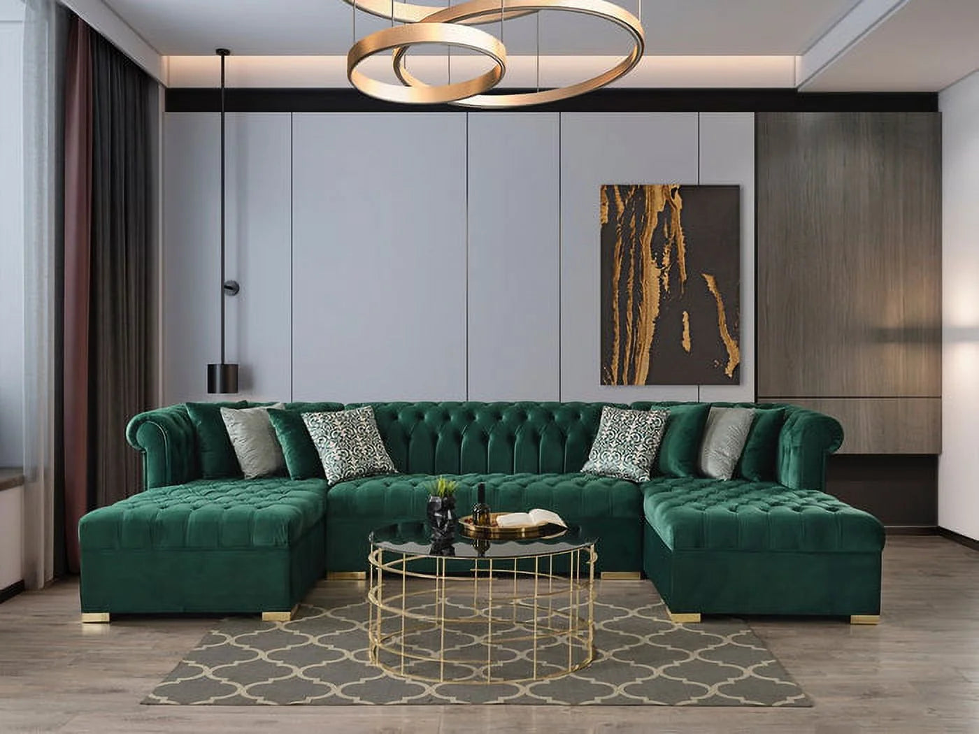 Velvet Green Double Chaise Sectional X6394