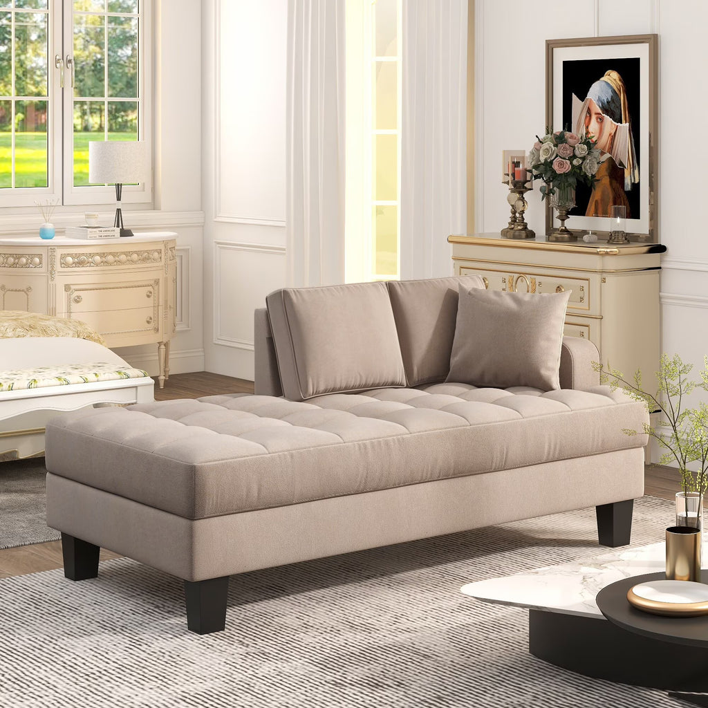 Grey Deep Tufted Upholstered Chaise Lounge with Toss Pillow K932979