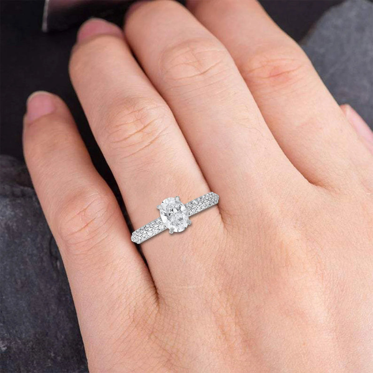 Oval Cut Lab Created Diamond Solitaire Halo Ring in 14K Solid White Gold Z71388