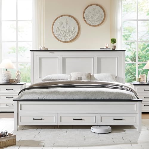 Full Size Bed Frame with Storage Drawers, Light Brown Z289