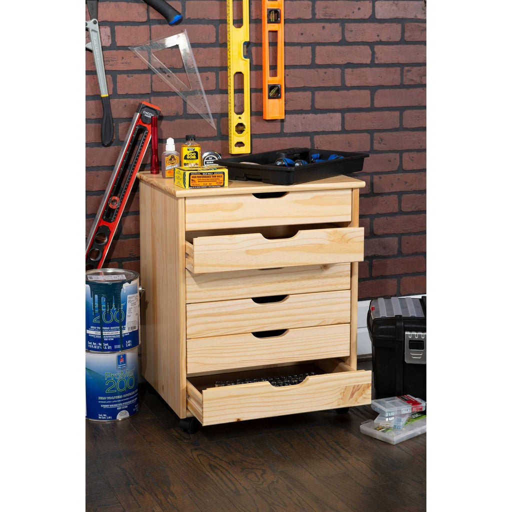 Natural Linon Six Drawer Wide Roll Cart E746