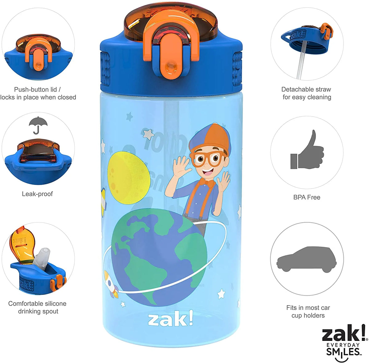 16 oz Pack of 2 Kids Water Bottle with Spout Cover and Carrying Loop B497485
