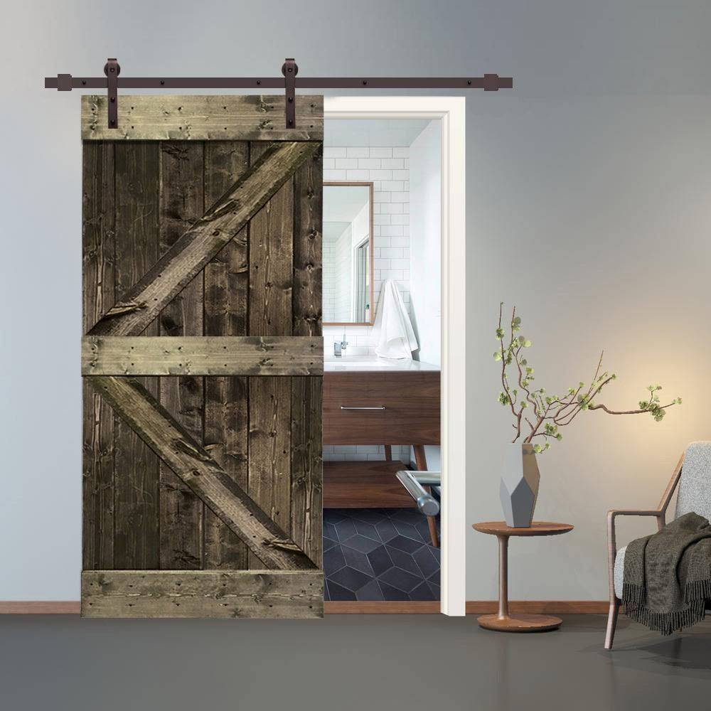 Espresso Stained Wood Interior Sliding Barn Door with Hardware Kit N347