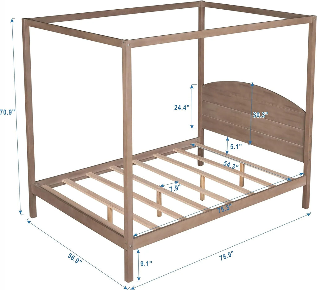 Full Size Solid Wood Canopy Bed Frame V656