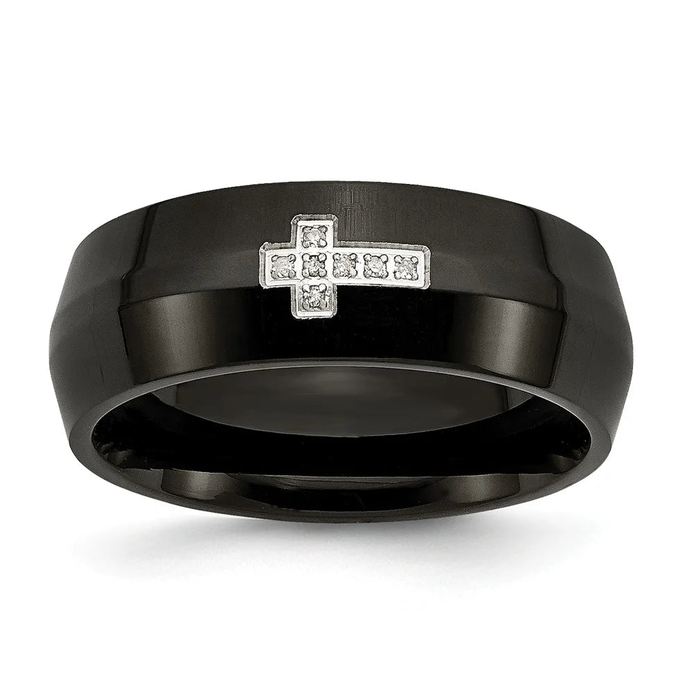 Black IP-Plated Diamond Cross Ring Size 7 A954144
