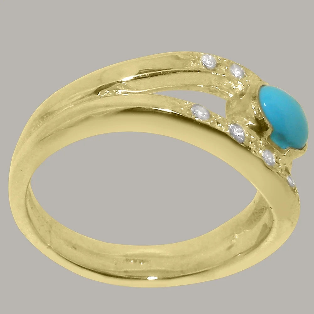 9k Yellow Gold Turquoise Diamond Womens Band Ring X424