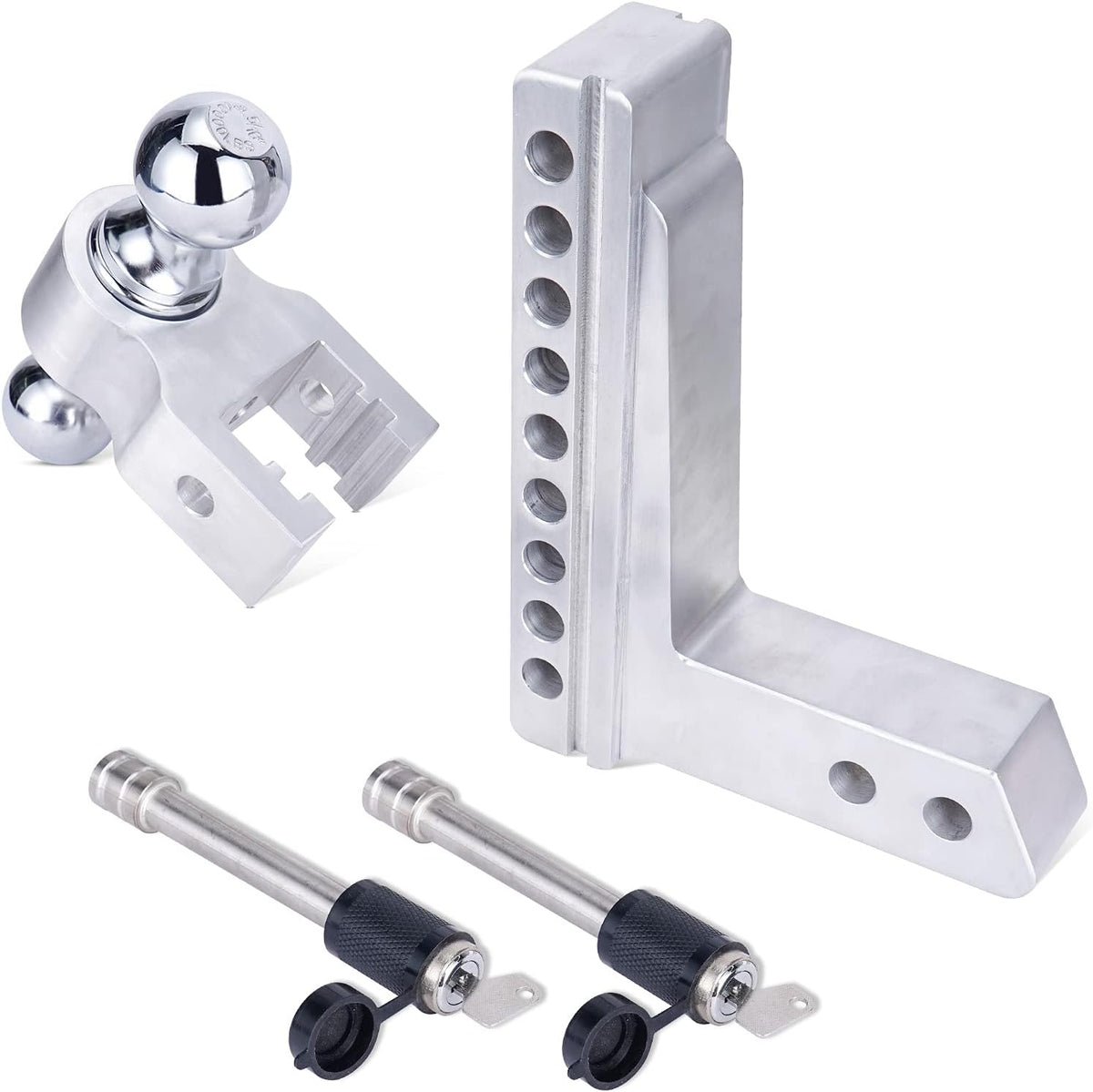 Adjustable Trailer Hitch Ball Mount, 2-Inch Receiver, 6-Inch Drop, 6-Inch Rise, Dual Towing Balls with Double Pin Key Locks N700071