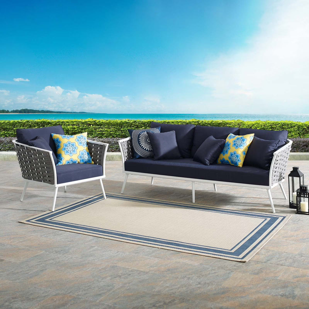 White Navy 2 Piece Aluminum Outdoor Sectional Sofa Set P2335