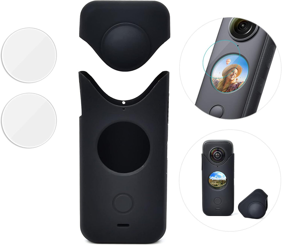 Lens HD Tempered Glass Protective Film (2 Sets) + Panoramic Camera Silicone Protection Cover R711988