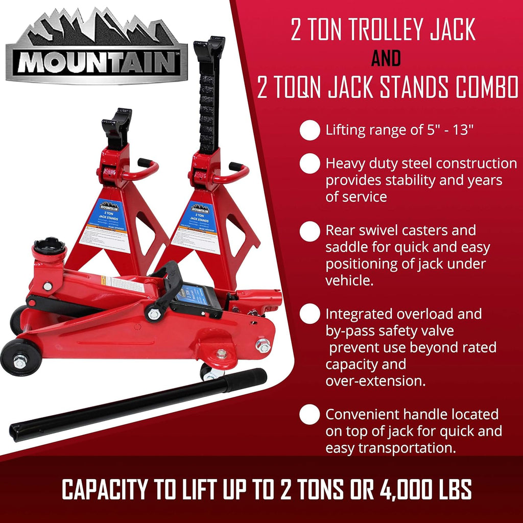 2 Ton Trolley Jack and Jack Stand Combo, Heavy Duty Steel, 4,000 LBS. Capacity Z84294