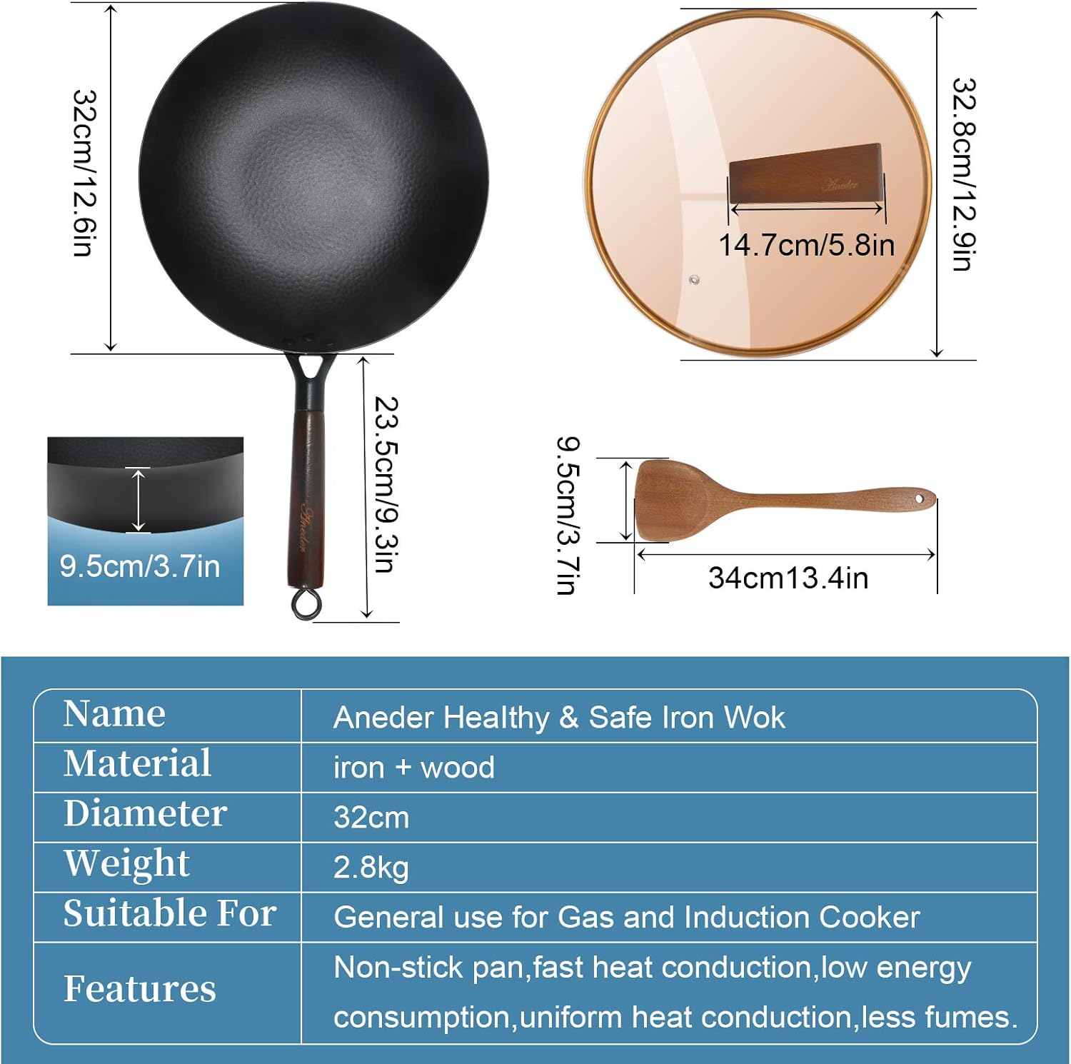 12.5 Inch Cast Iron Stir Fry Pan A542839