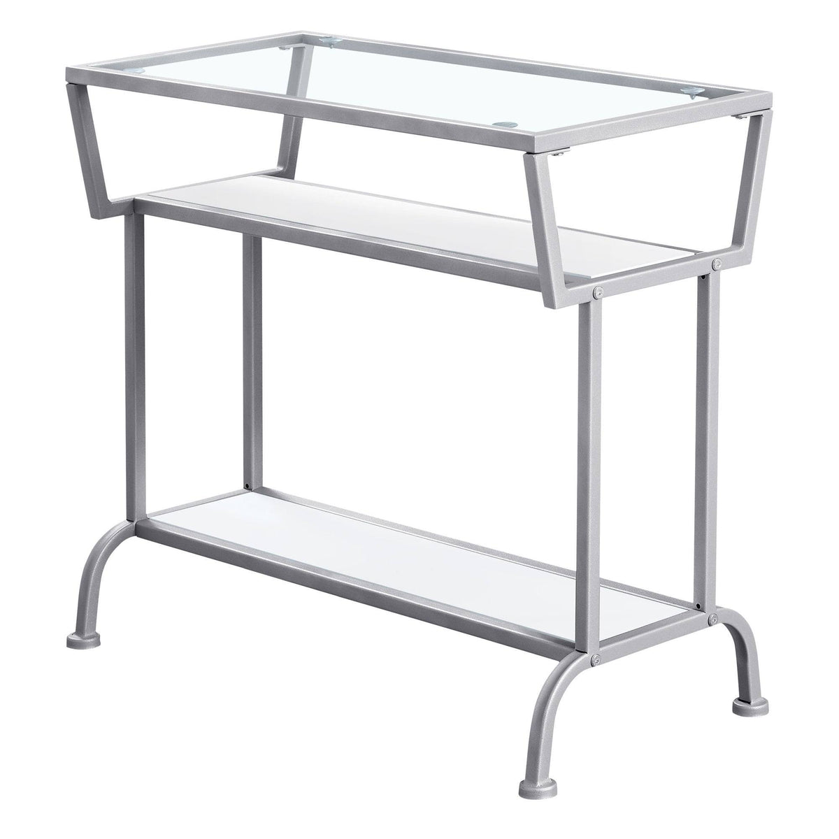 White Silver Metal Accent Table with Tempered Glass M26959
