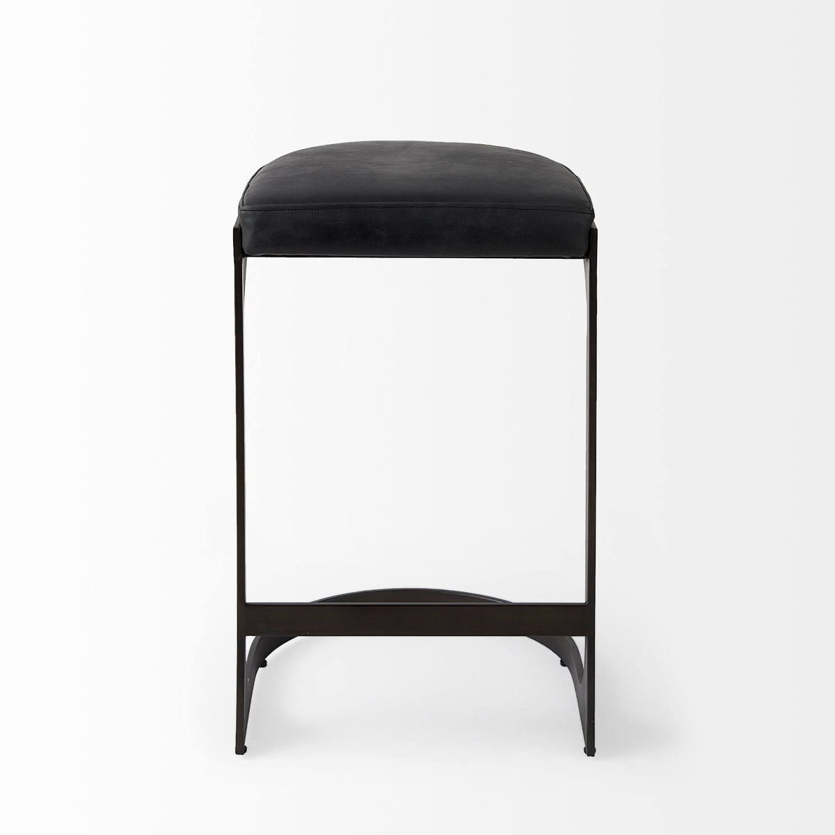 Dark Brown Leather Bar Stool with Metal Frame R9578