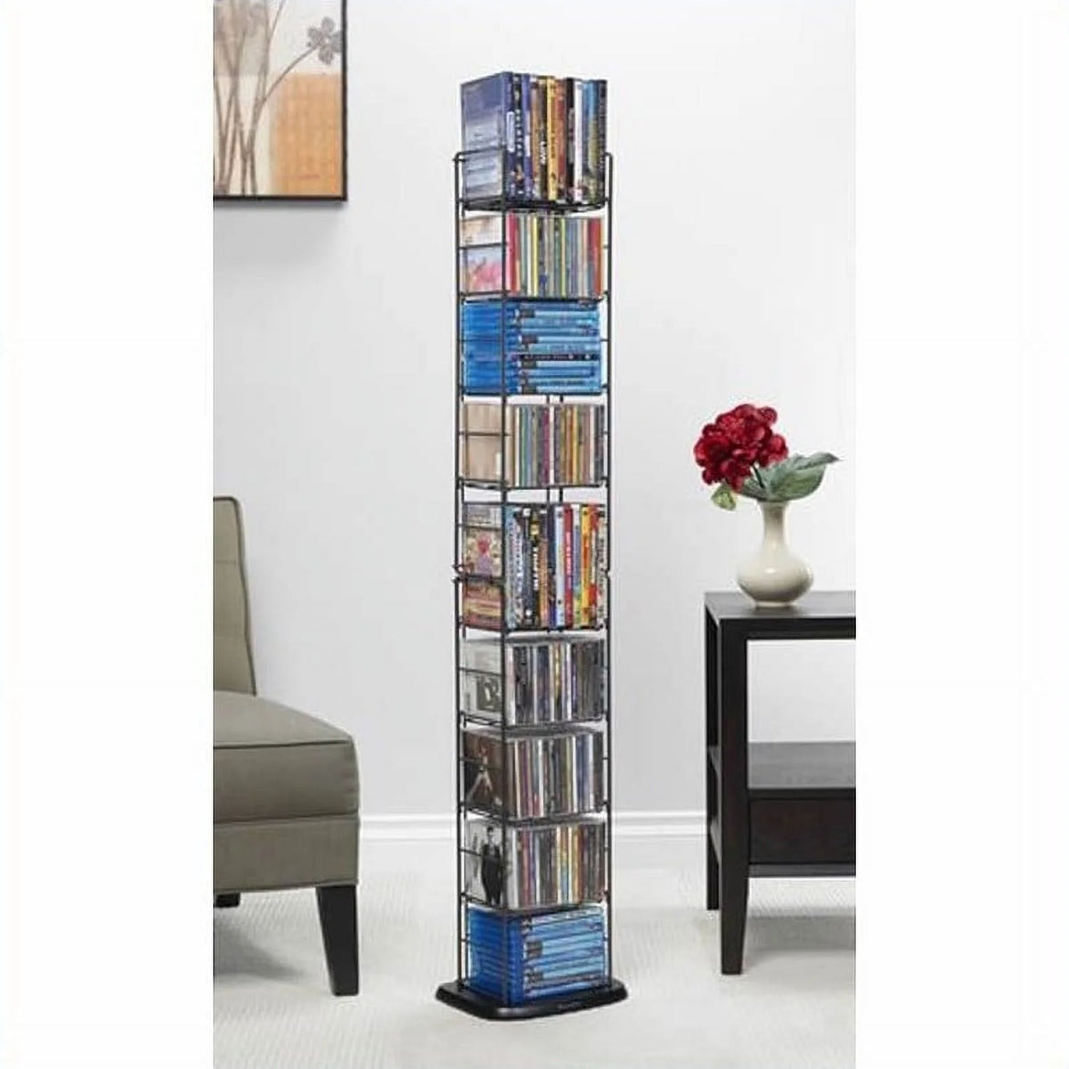 53" 8 Adjustable Shelf Media Rack in Black Q7304