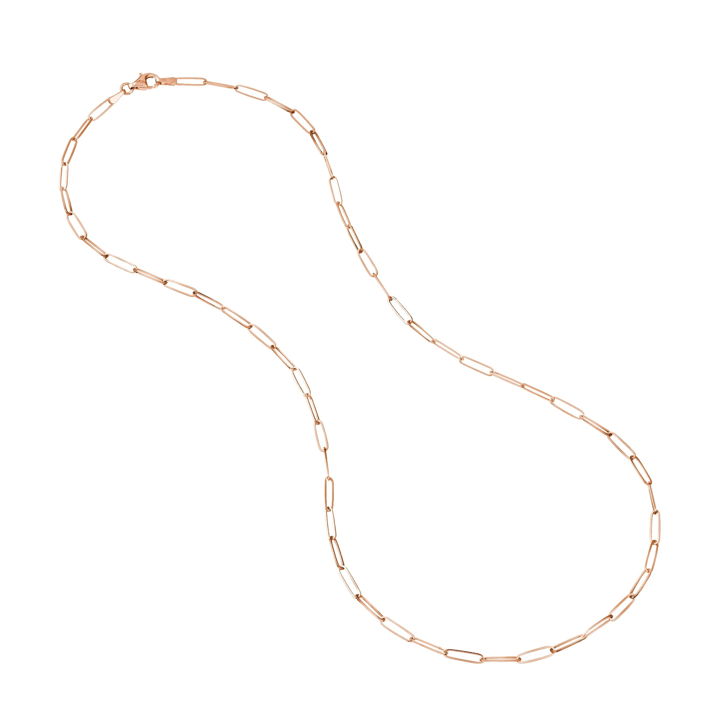 14K Solid Rose Gold Paperclip Necklace 16 inch O264