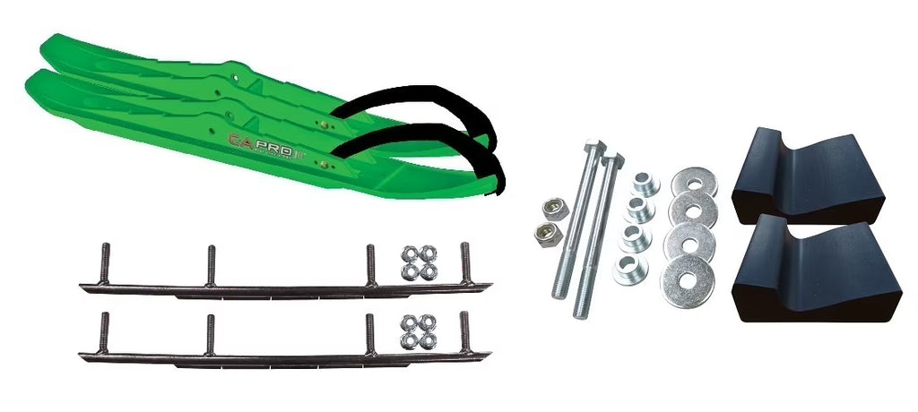 Green XCS Snowmobile Skis with 10" Round Bars Complete Kit P318491