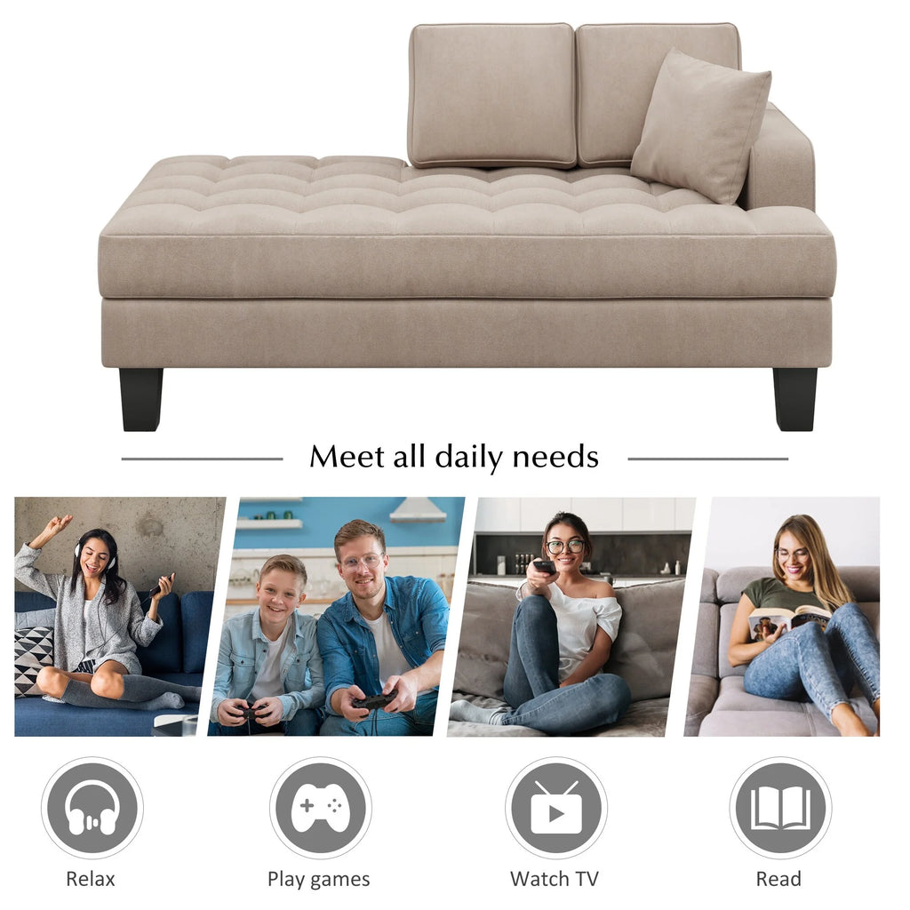 Grey Deep Tufted Upholstered Chaise Lounge with Toss Pillow K932979