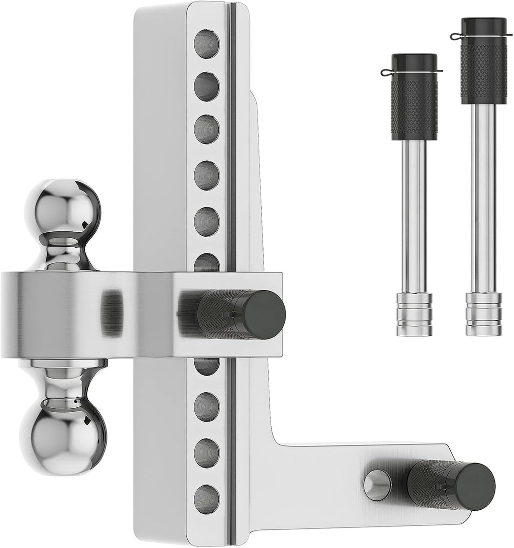 Adjustable Trailer Hitch Ball Mount, 2-Inch Receiver, 6-Inch Drop, 6-Inch Rise, Dual Towing Balls with Double Pin Key Locks N700071