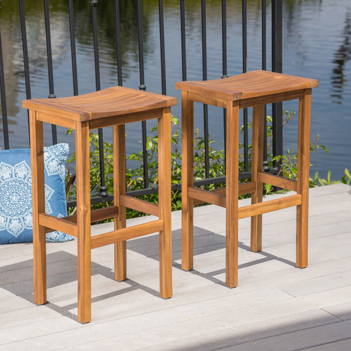 Natural Acacia Wood Barstools, Set of 2 E85643