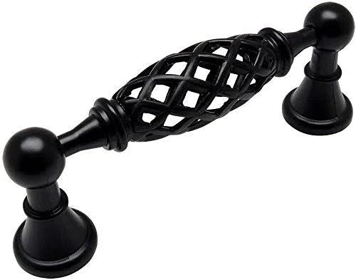 Flat Black Birdcage Cabinet Hardware Handle Pull 3-3/4 inch Hole Centers 15 Pack U219047