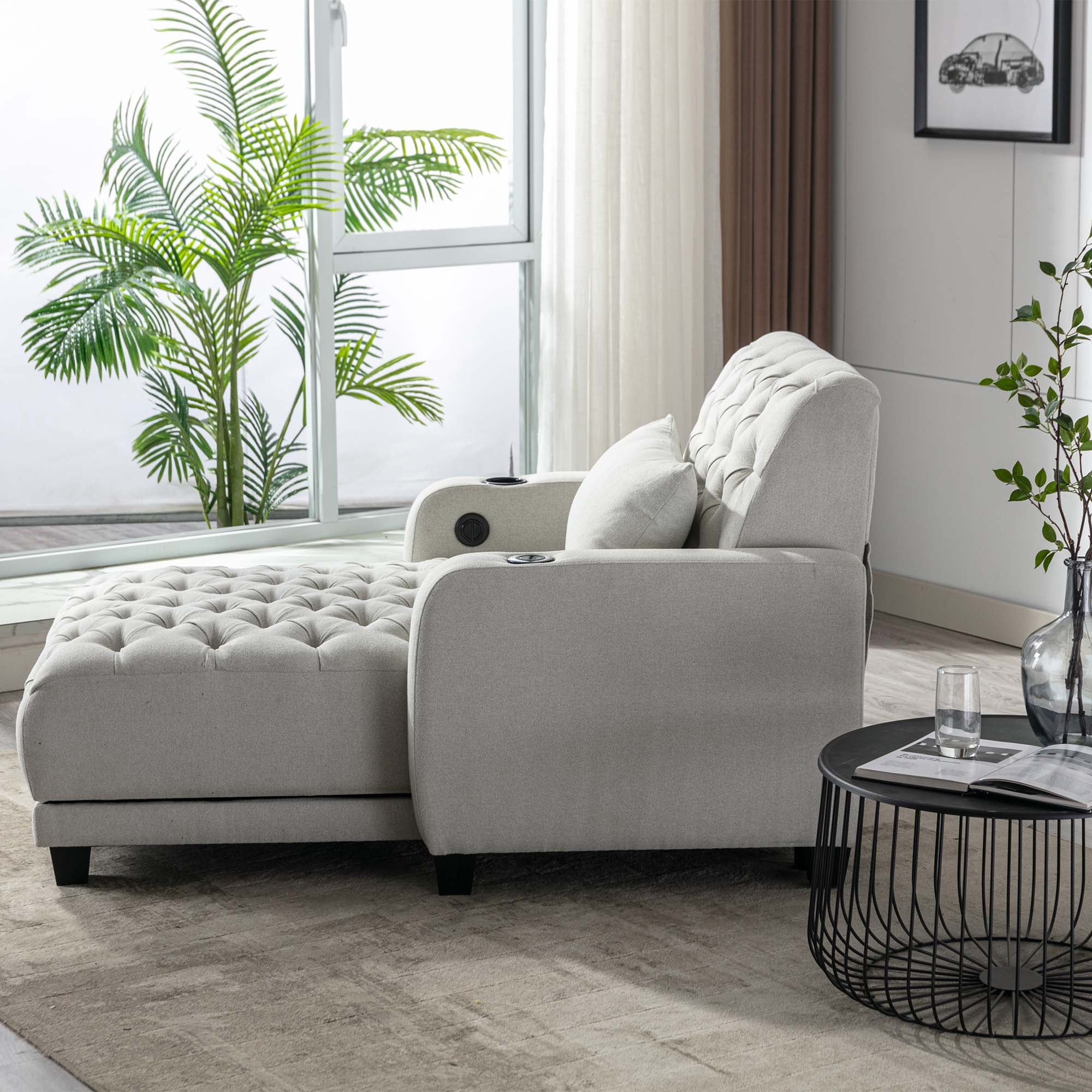 Beige Tufted 3 in 1 Sleeper Sofa with Pillow N689933