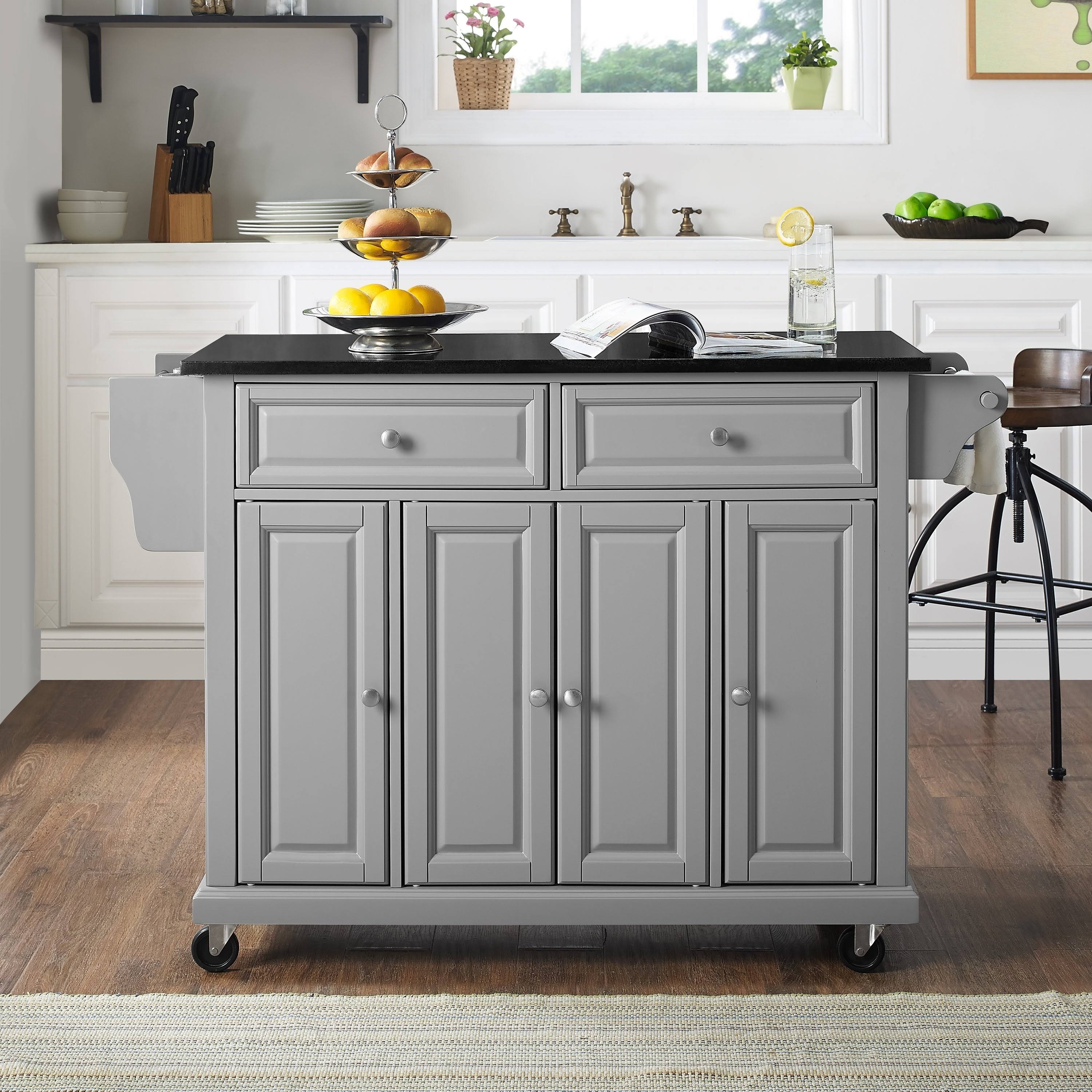 Solid Black Granite Top Kitchen Cart Island T70965