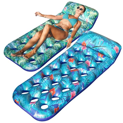 2 Pack Large Inflatable Pool Float Raft with Headrest W82888