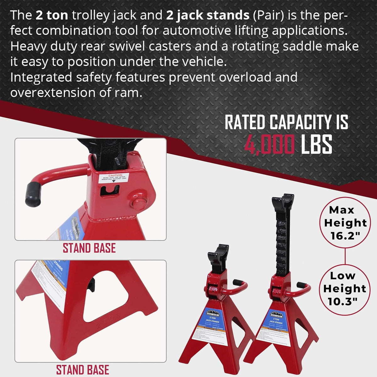 2 Ton Trolley Jack and Jack Stand Combo, Heavy Duty Steel, 4,000 LBS. Capacity Z84294