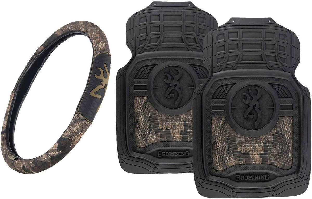 3pc Camo Auto Accessories Kit, 2 Front Seat Covers and 1 Wheel Cover E9551