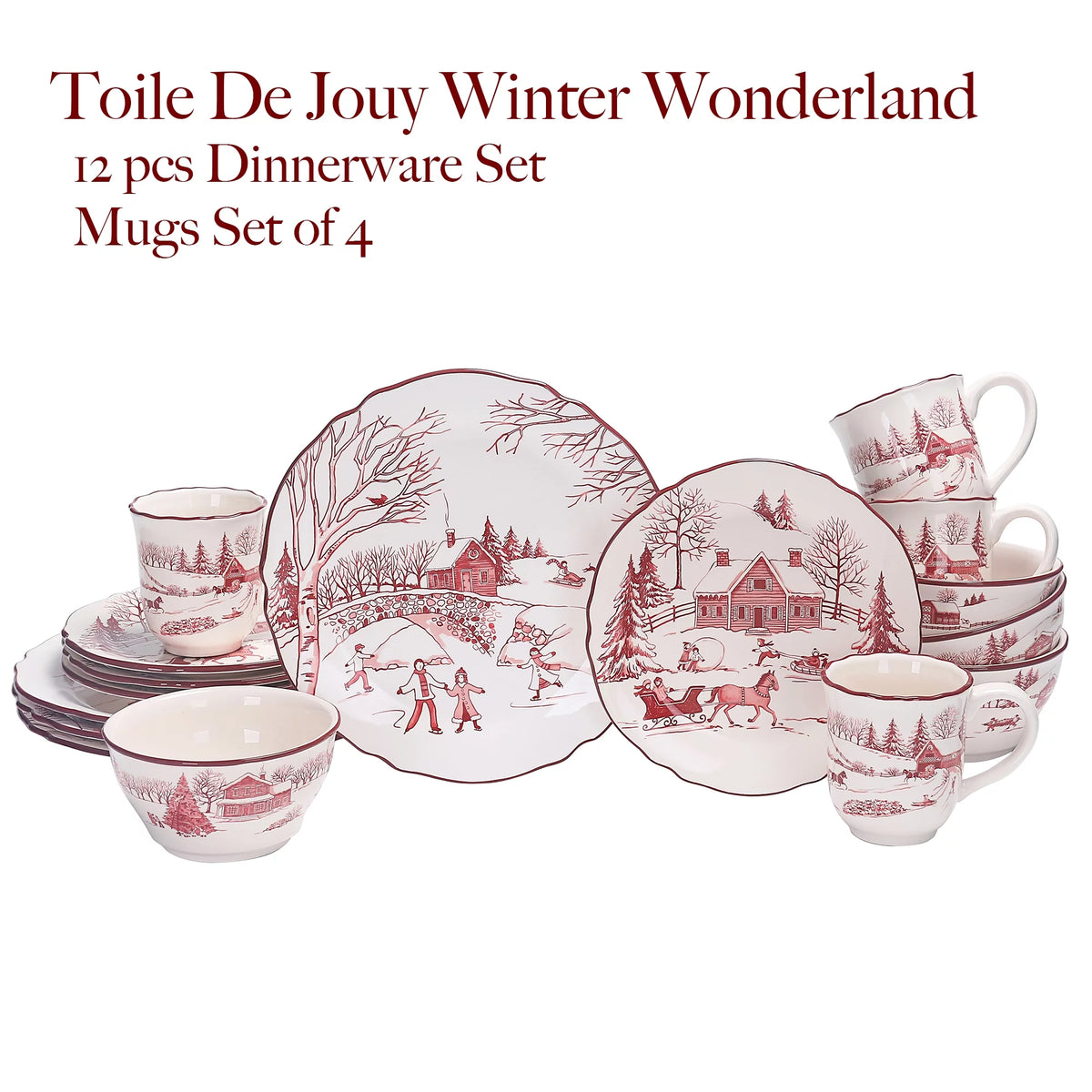 Toile De Jouy Ceramic 16oz Mugs, Set of 4 X826445