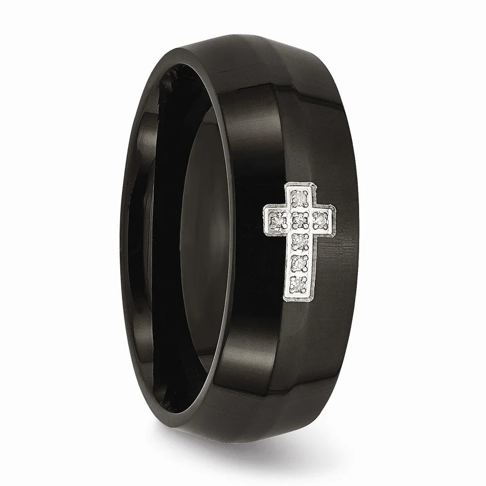 Black IP-Plated Diamond Cross Ring Size 7 A954144