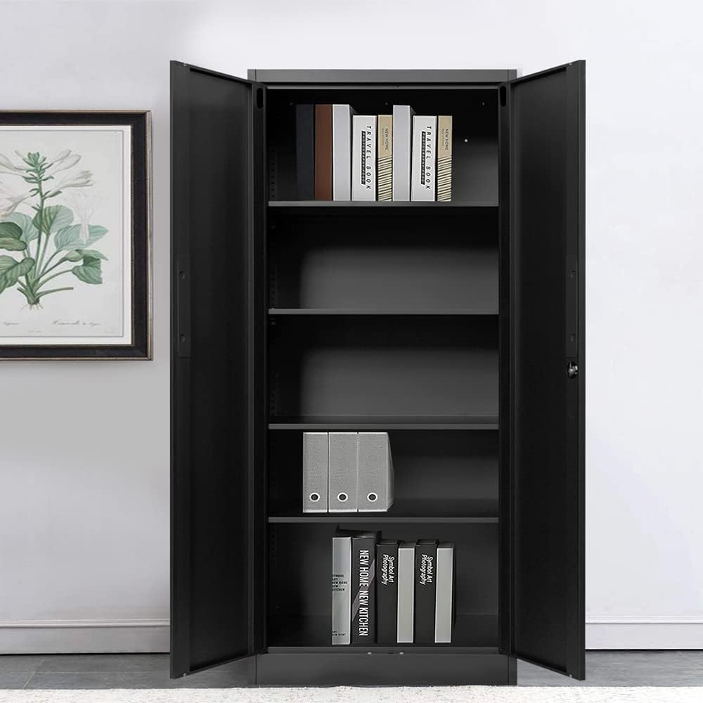 Black Locking Steel Storage Cabinet with 4 Adjustable Shelves N744