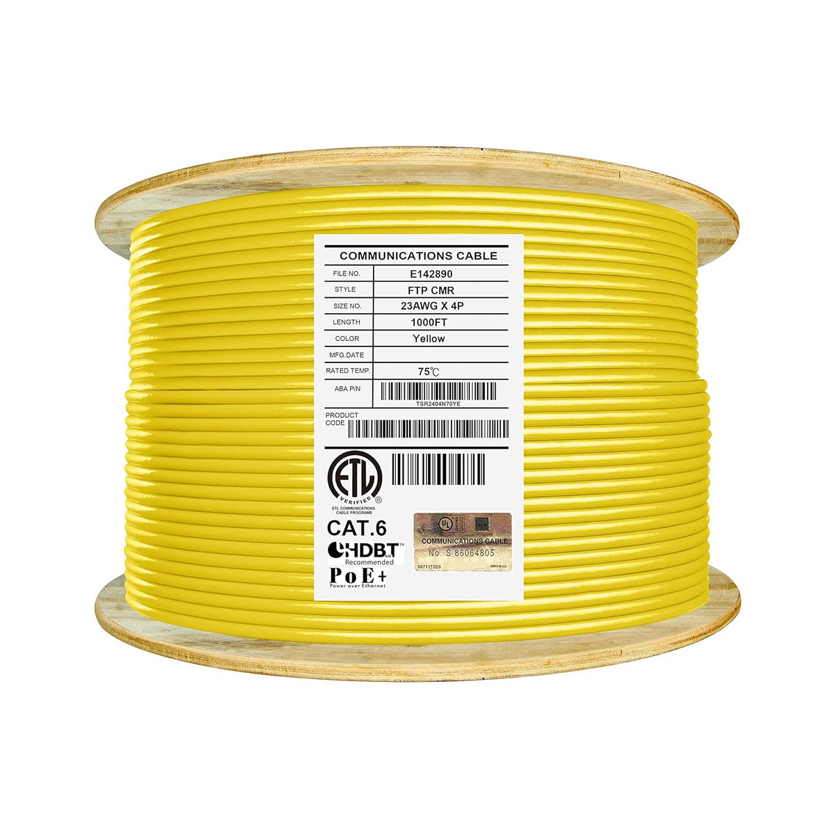 Bulk Ethernet Cable Reel, Cat6 Shielded Riser, 1000ft, F/UTP 23AWG, Solid Bare Copper, Grey V72047