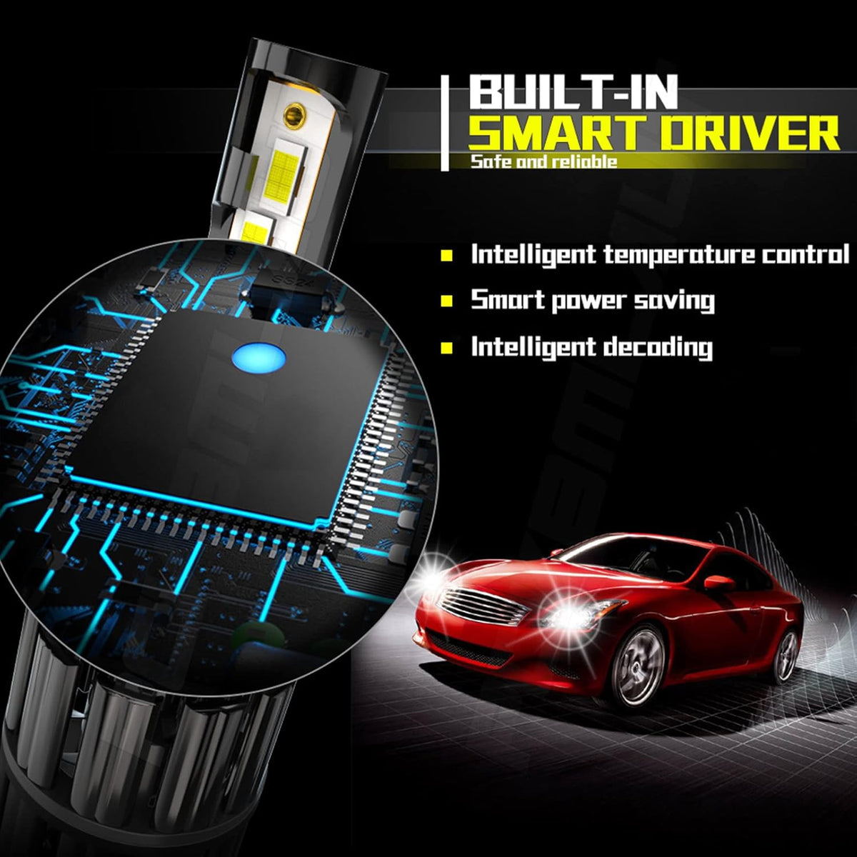 9007 LED Headlight Bulb Kit, 60W 10000LM 6000K Cool White, IP67, Pack of 2 M71347