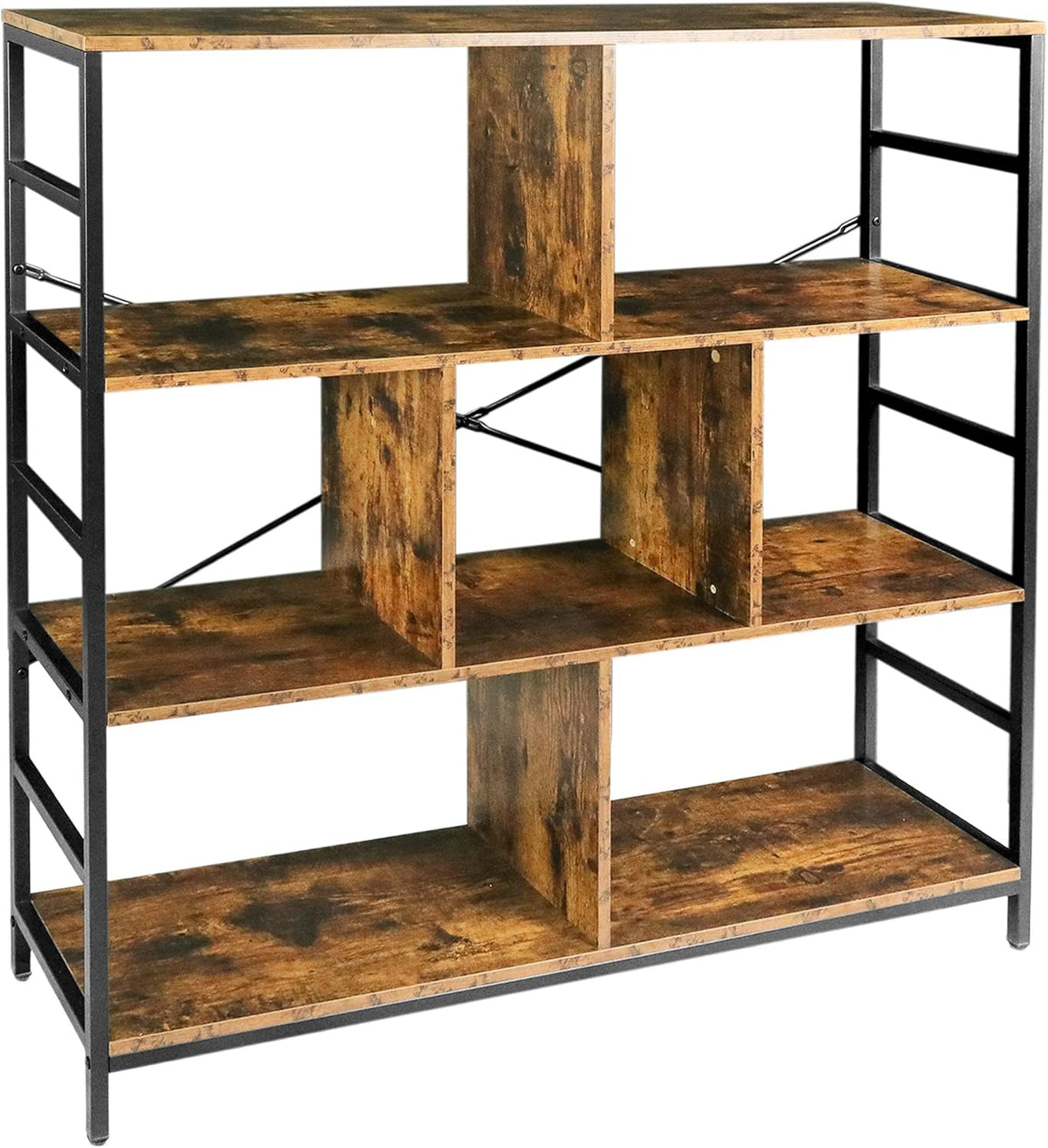 Rustic Brown 3-Tier Bookcase with Open Storage Shelves D790