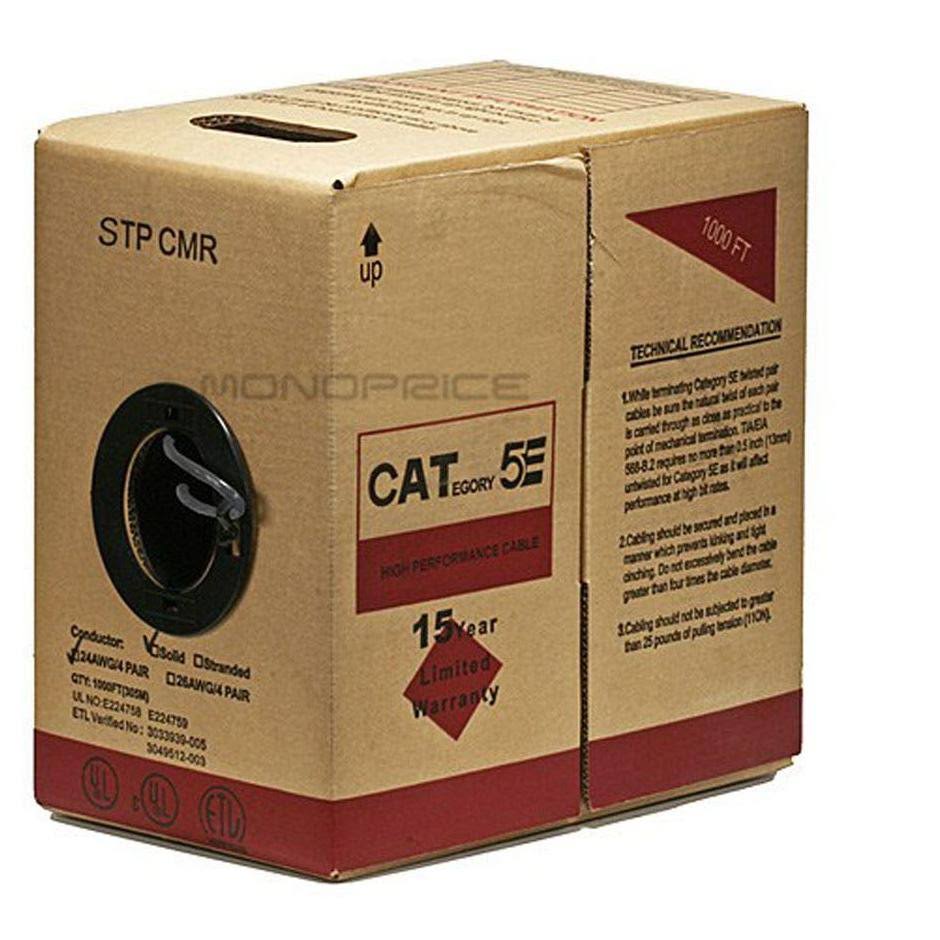 1000 ft. 24AWG Cat5e STP Solid Bare Copper Ethernet Cable Y8039