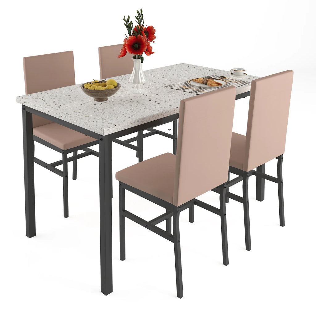 5 Piece Dining Table and Chairs Set with Faux Marble Tabletop and 4 PU Leather Upholstered Chairs N86857