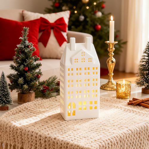 White Ceramic Christmas Village House with Lights G372591