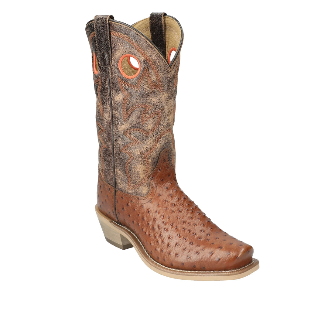 Cognac Square Toe Ostrich Print Performance Boot I531569