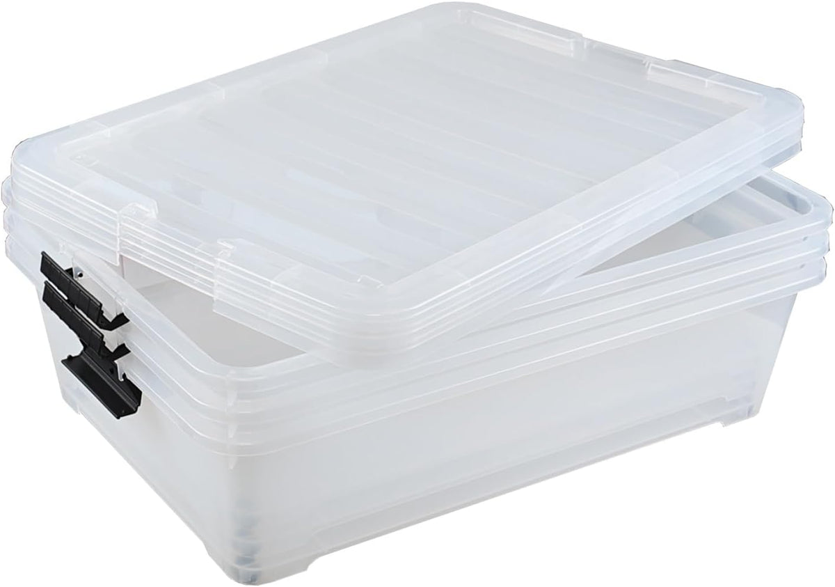 3 Packs Large Clear 50 L Plastic Under Bed Storage Container Bins with Wheels G8786