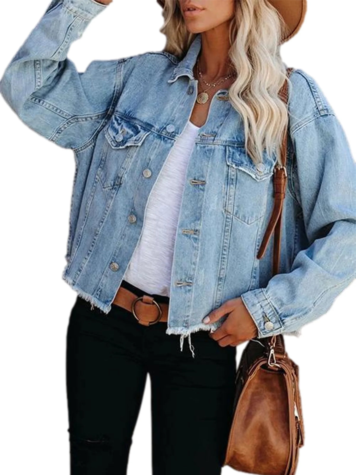 Washed Denim Jacket Long Sleeve Button Down I95139