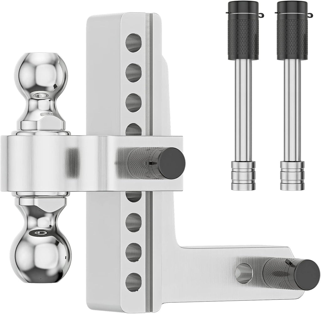 Adjustable Trailer Hitch Ball Mount, 2-Inch Receiver, 6-Inch Drop, 6-Inch Rise, Dual Towing Balls with Double Pin Key Locks N700071