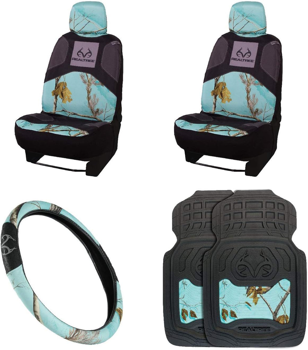 3pc Camo Auto Accessories Kit, 2 Front Seat Covers and 1 Wheel Cover E9551