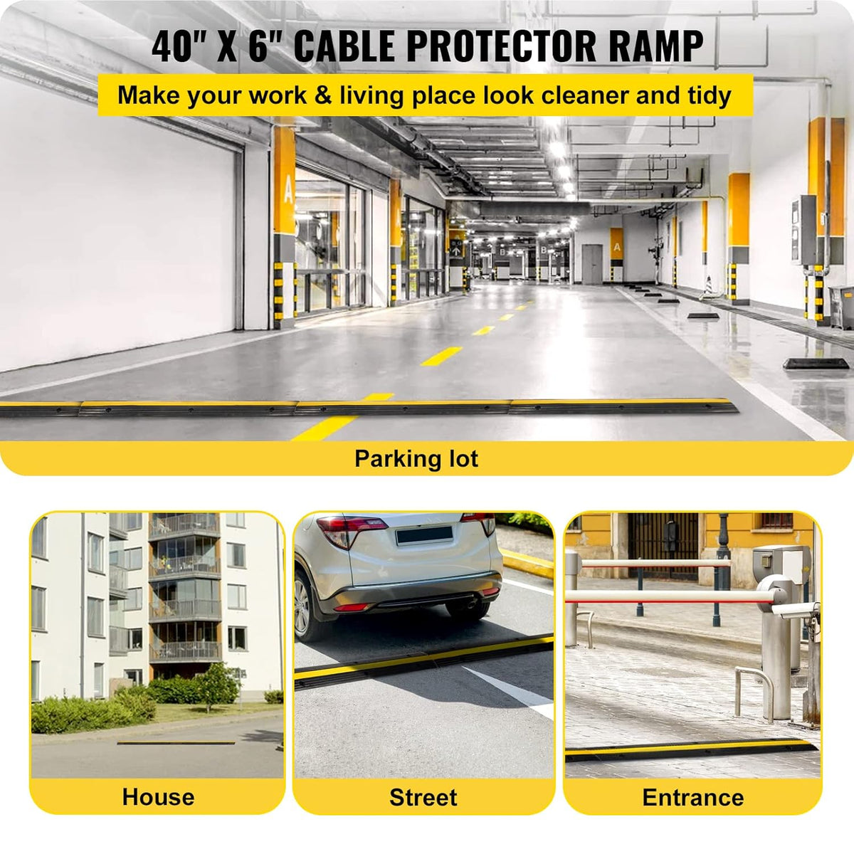 3 Packs 1 Channel Heavy-Duty Rubber Cable Protector Ramp W2574