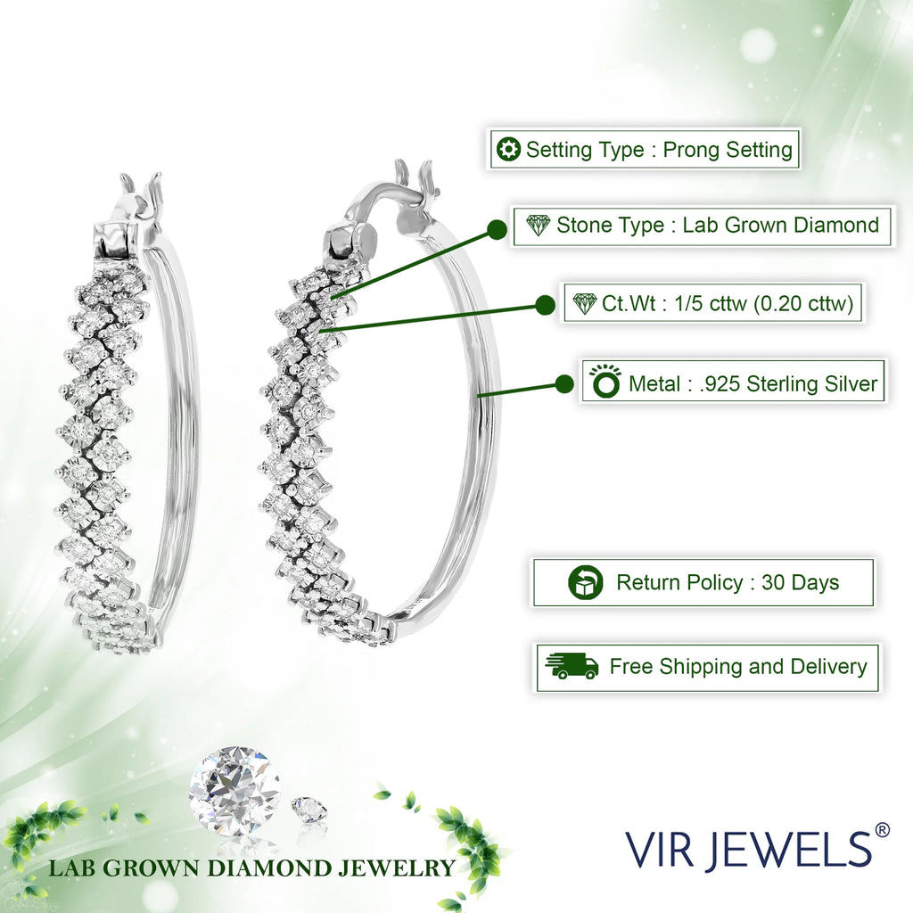 1/5 CTTW Lab Grown Diamond Hoop Earrings 925 Sterling Silver Q235882