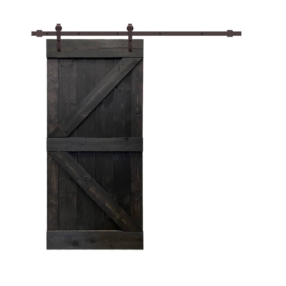 Espresso Stained Wood Interior Sliding Barn Door with Hardware Kit N347