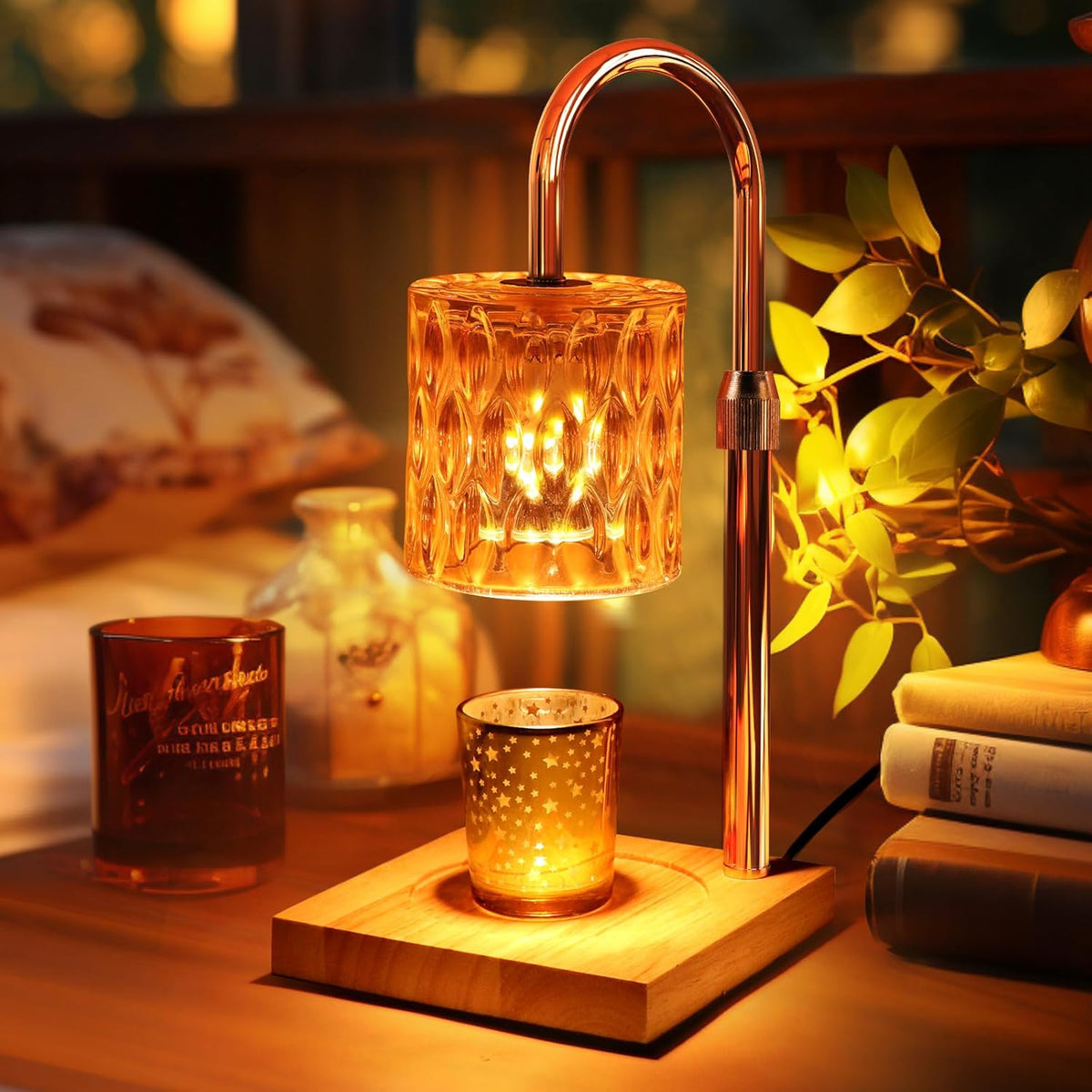 Candle Warmer Lamp with Timer, Brightness Adjustable, Champagne Resin Lamp Shade R64743