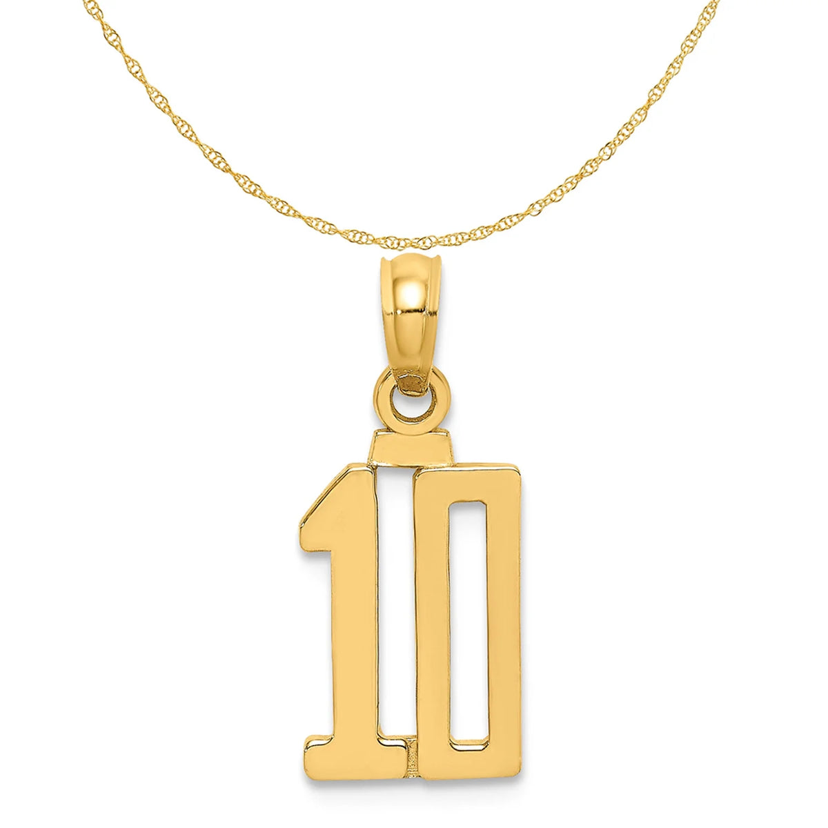 14K Yellow Gold Polished Number 10 Pendant Charm with 10K Yellow Gold Rope Chain Necklace 16'' E720584