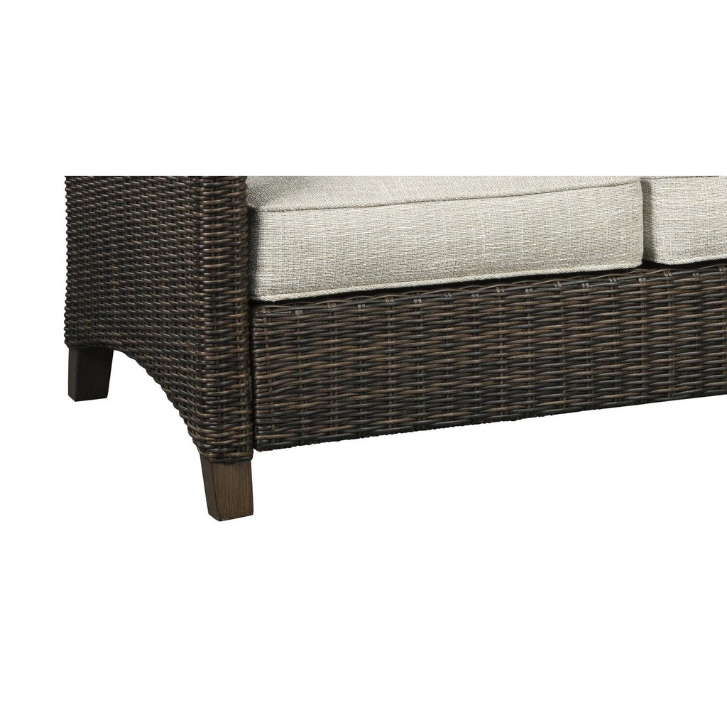 Brown and Gray 3 Seater Wicker Sofa with Cushioned Seat U125064