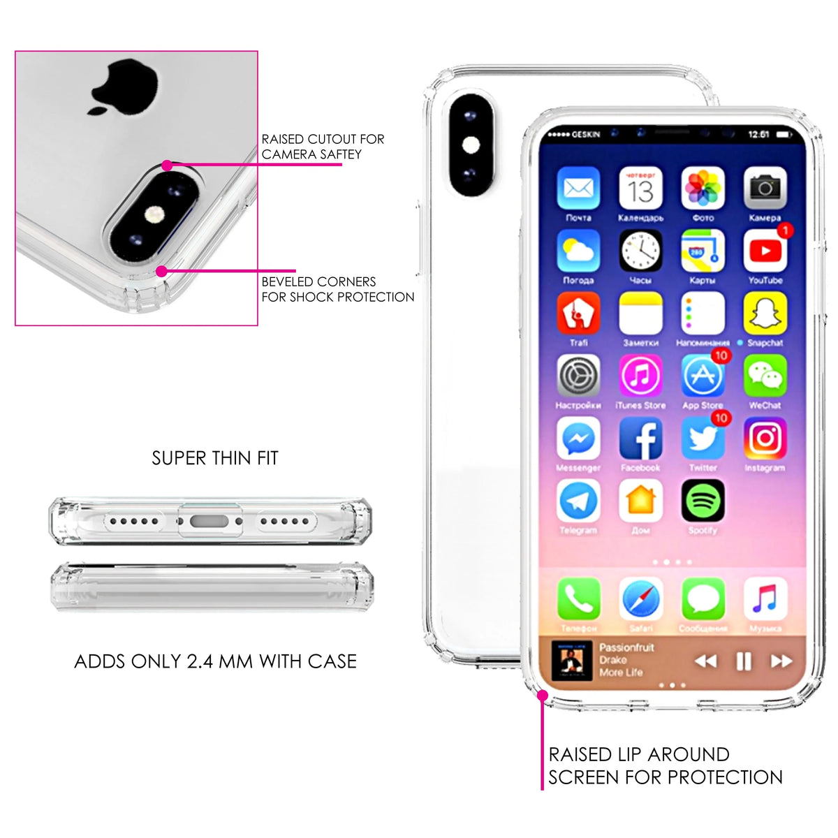 Clear Shockproof Hybrid Case for iPhone XR with TPU Bumper Acrylic Back Tempered Glass Screen Protector E993